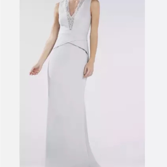 BCBG Maxazria Alyza Pale Blue Lace Trimmed Neck Long Dress / Gown 0 Extra Small - Picture 1 of 6